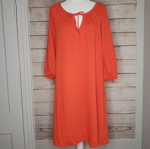Anthropologie bright orange flowy midi dress